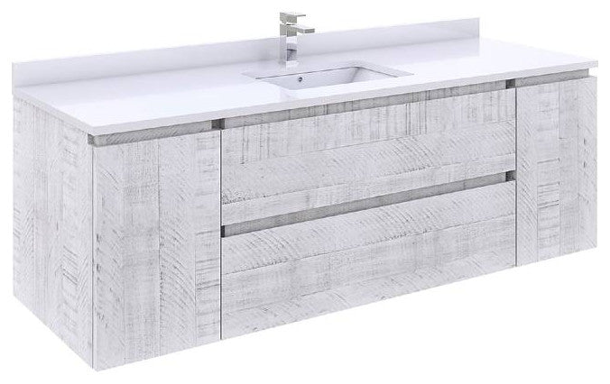 Fresca Formosa Modern 59" Rustic White Wall Hung Bathroom Cabinet