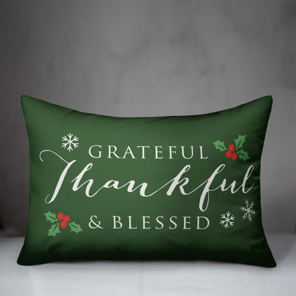 Green Grateful Thankful Blessed 20x14 Spun Poly Pillow