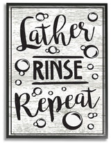 Lather Rinse Repeat Black & White With Bubbles Framed Giclee Art, 16"x20"