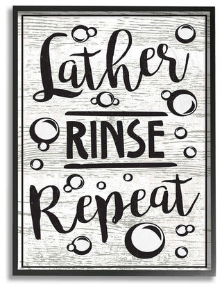 Lather Rinse Repeat Black & White With Bubbles Framed Giclee Art, 16"x20"