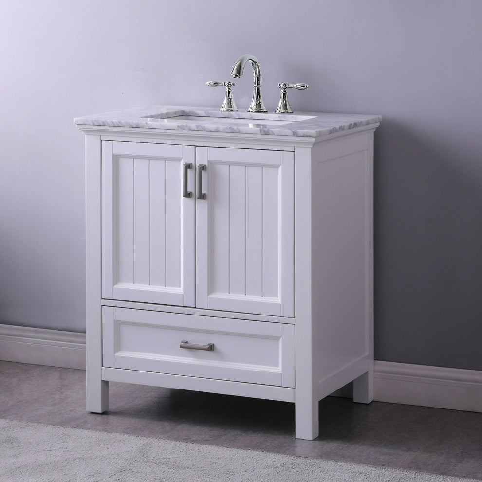 Isla White White Bathroom Vanity Set, 30", Without Mirror