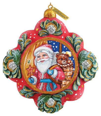 Hand Painted Scenic Ornament Gift Giver Santa