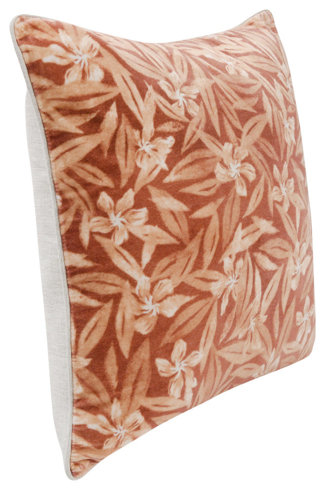 Lamia 22" Cotton Velvet Fabric Botanical Throw Pillow, Clay