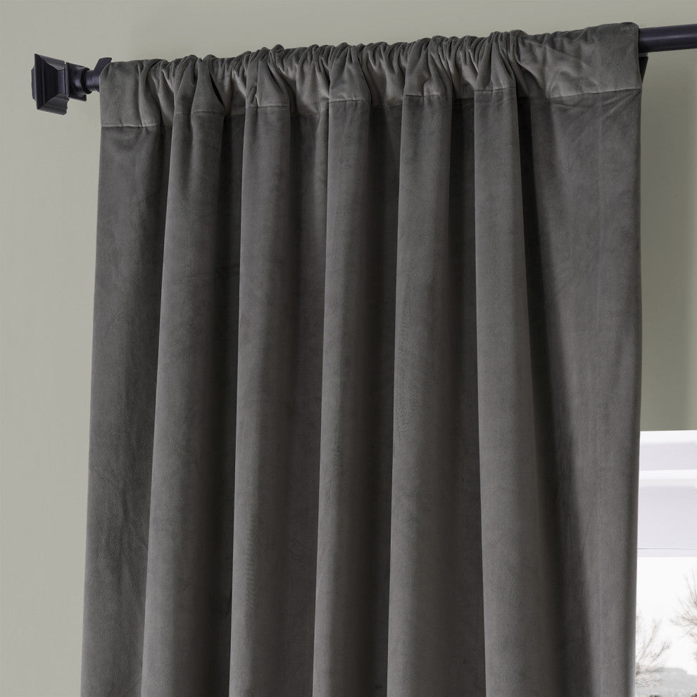 Signature Plush Velvet Blackout Curtain Single Panel, Nightlife Gray, 50"w X 84"l