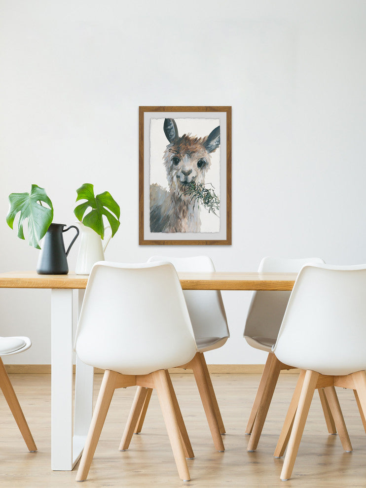 "Munching Llama" Framed Painting Print, 20"x30"