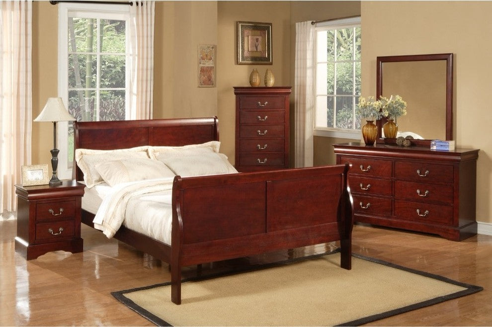 California King Size Rubberwood Sleigh Bed In Brown