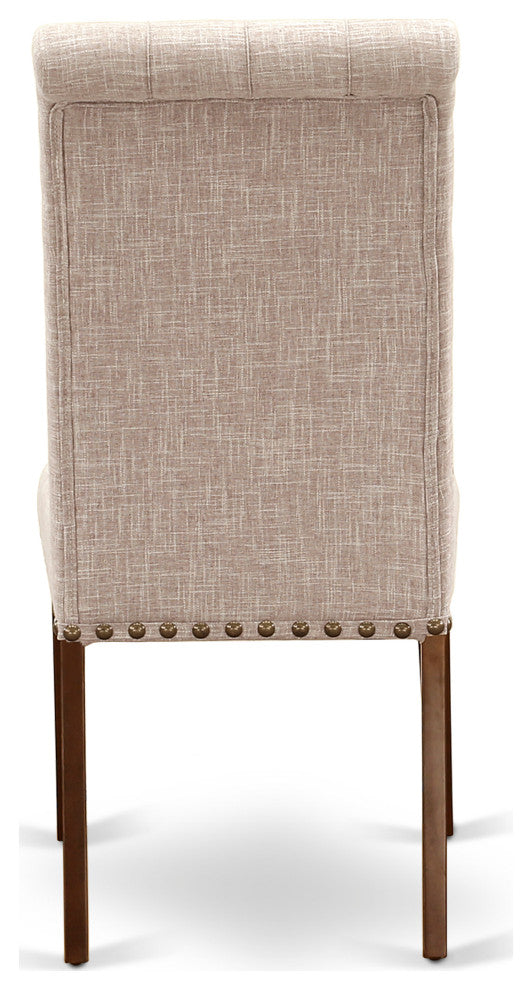 3Pc Dinette Set, Square Table, Two Parson Chairs, Light Fawn Fabric, Mahogany