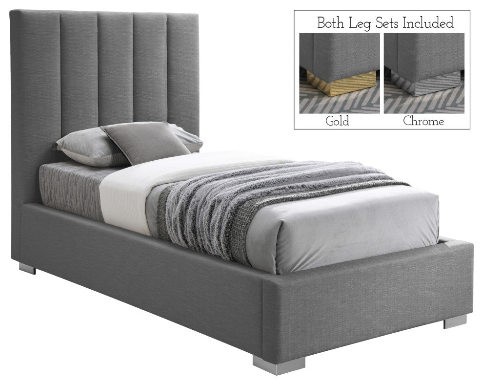 Pierce Linen Textured Fabric Upholstered Bed, Gray, Twin