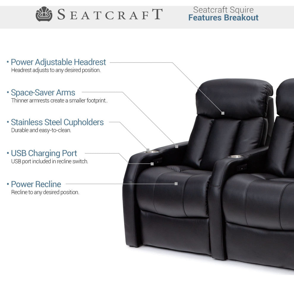 Seatcraft Kodiak Home Theater Seating, Black, Row of 4 With Loveseat