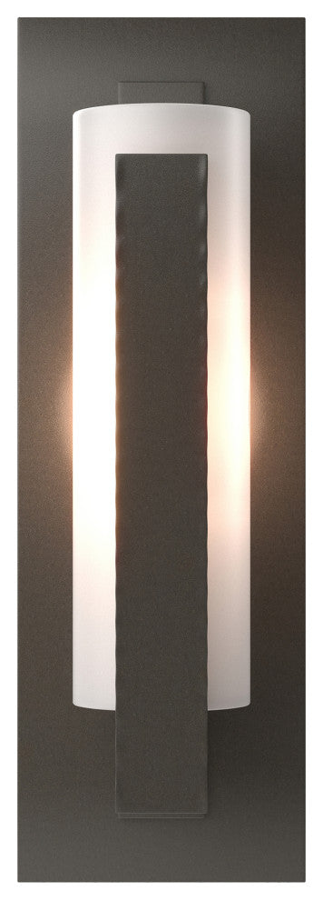 Forged Vertical Bar Sconce, Steel Backplate, Dark Smoke Finish, Opal Glass