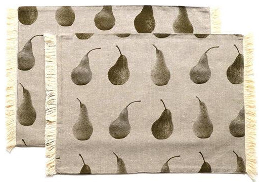 Set of Eight Olive Green Pear Pattern Placemats