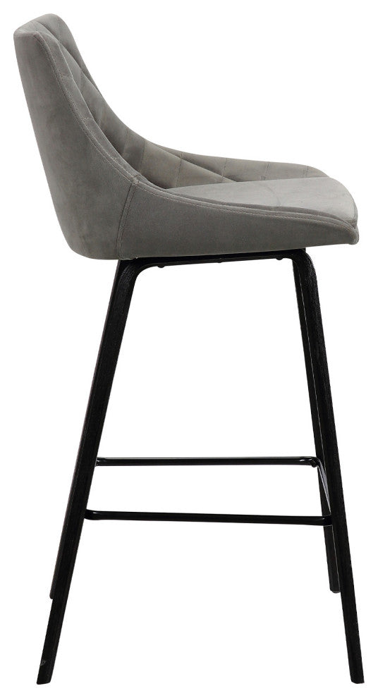 26" Gray Tufted Velvet Upholstered Bar Stool