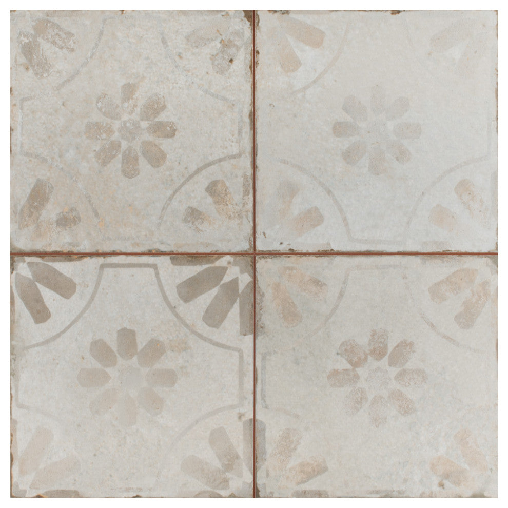 Kings Blume Encaustic Ceramic Floor and Wall Tile, White, Sample