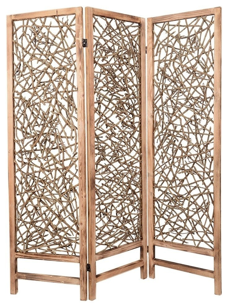 60 X 69 Brown 3 Panel Wood Foldable  Screen