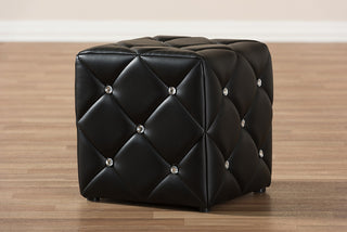 Larissa Black Faux Leather Ottoman