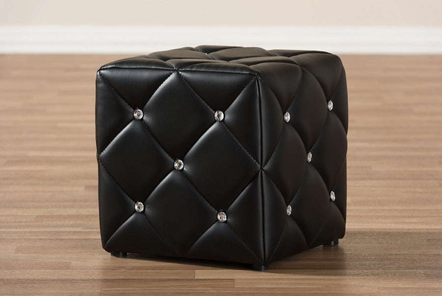 Larissa Black Faux Leather Ottoman