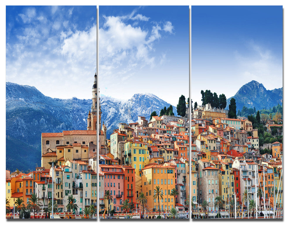 Colors of Southern Europe, Landscape Triptych Canvas Art Print, 36x28, 3 Panels
