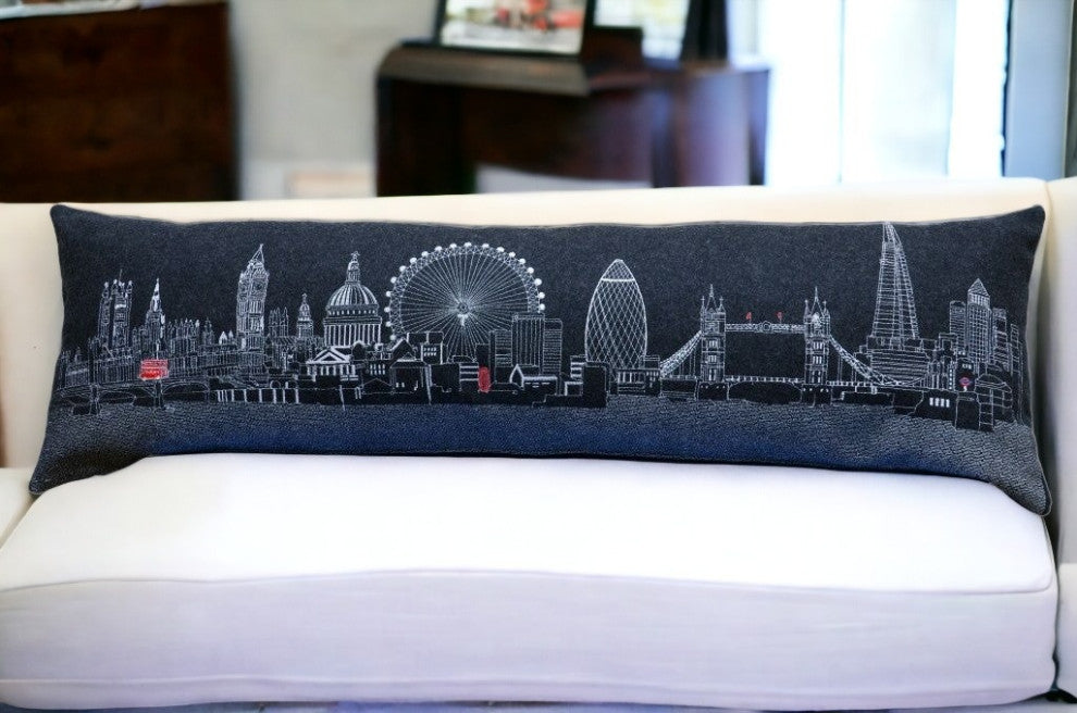 46" Black London Nighttime Skyline Lumbar Decorative Pillow