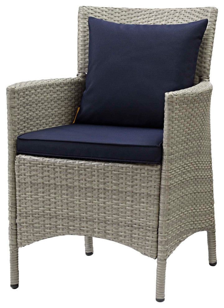 Lounge Sectional Sofa Chair Set, Rattan, Wicker, Gray Blue Navy, Outdoor
