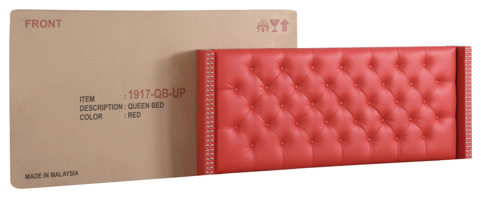 Mina Upholstered Faux Leather Bed, Red, Full