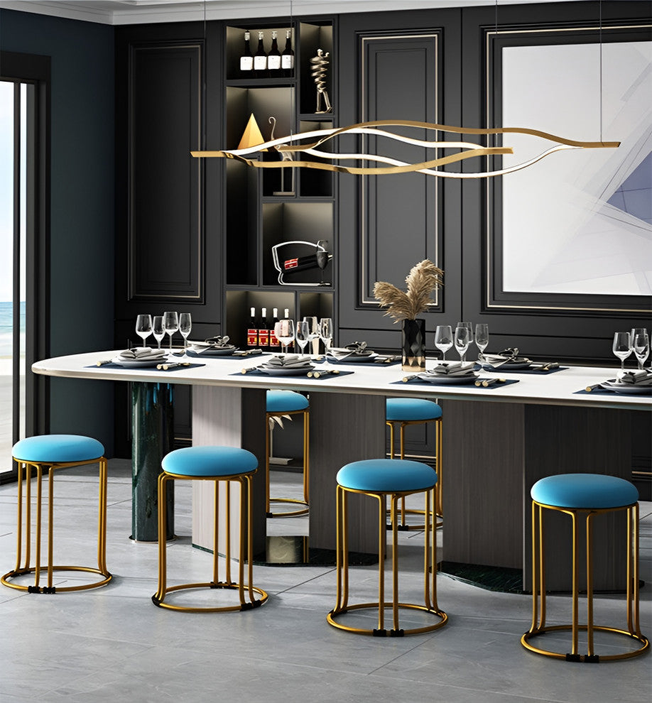 Nordic Suede and Leather Stacked Dining Round Stool, Black, Leather