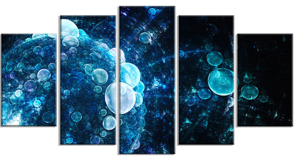 Blue Spherical Water Drops, Large Floral Canvas Art Print, 60"x32", 5 Panels