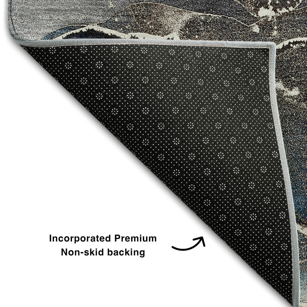 Premium Machine Washable Mayfield AMF503 Navy 2'3" x 7'6" Runner Rug
