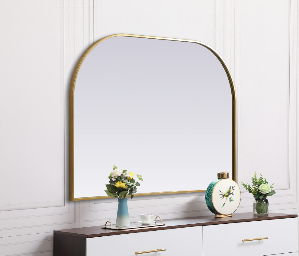 Metal Frame Arch Mirror 42X30 Inch, Brass