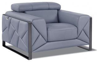 Mod Slate Blue Leather and Chrome Deco Accent Chair