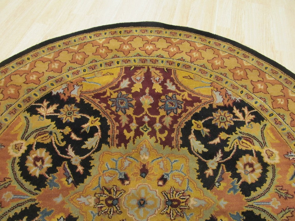 EORC Hand-tufted Wool Black Transitional Oriental Polonaise Rug, Round 6'x6'