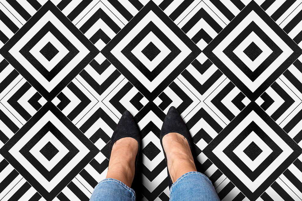 PowerSellerUSA Self-Stick Vinyl Modern Geometric 20-Pcs 1.5mm Thick Tiles 12"
