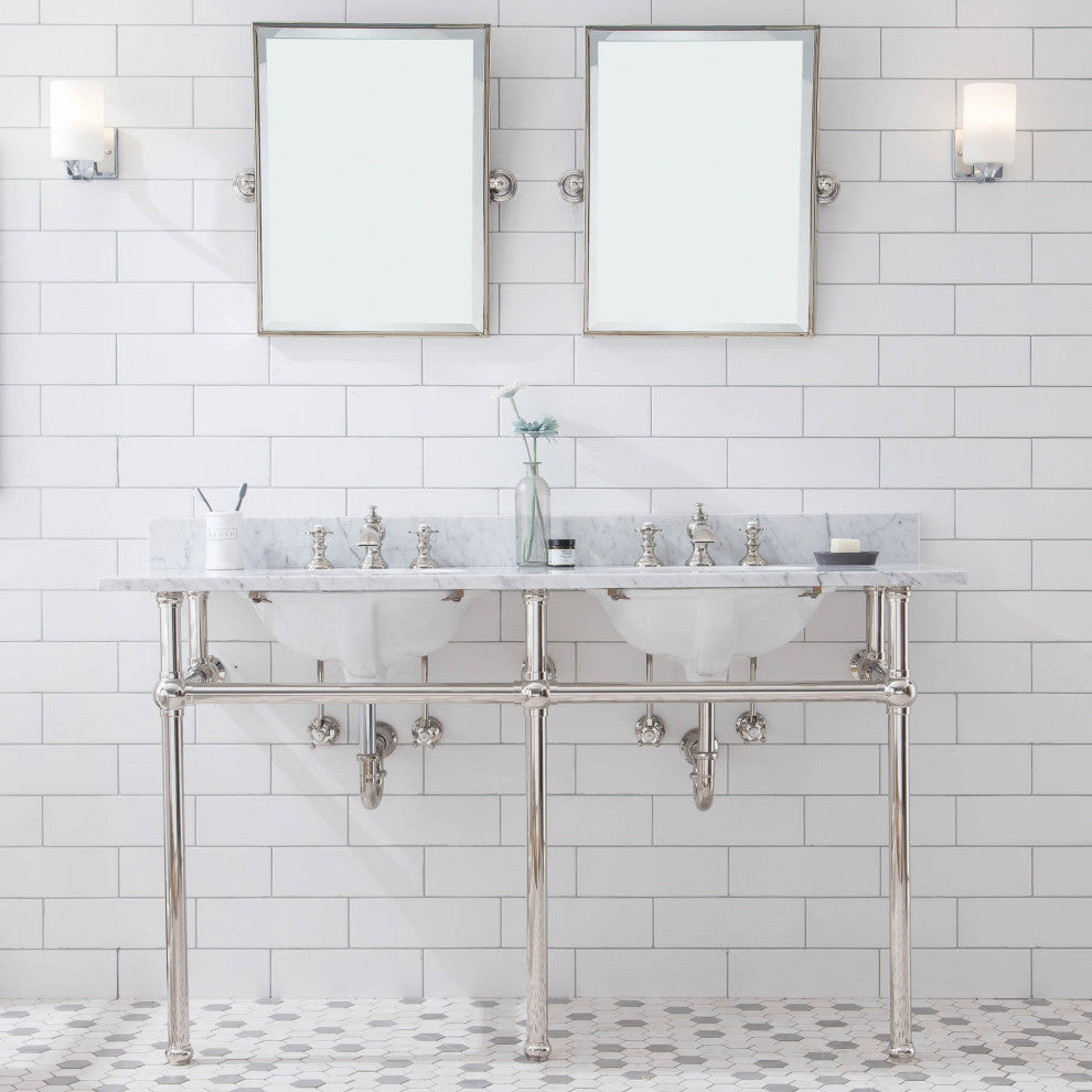 Embassy 60" Wide Double Wash Stand, P-Trap, Countertop With Basin, Faucet