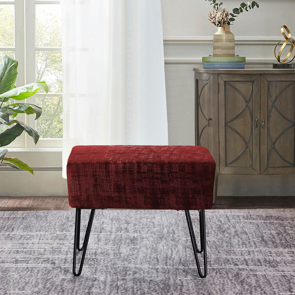 Textured Velvet Ottoman, Ruby Wine