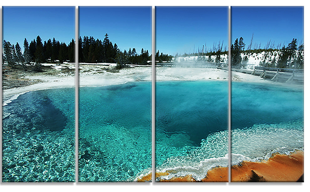 Fantastic Blue Yellowstone Lake, Landscape Wall Art on Canvas, 48"x28", 4 Panels