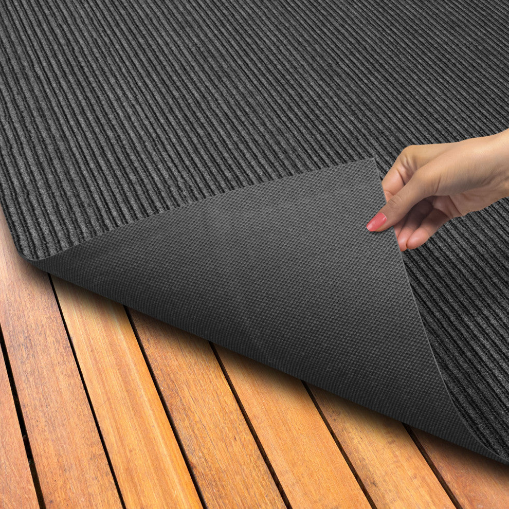 Indoor Outdoor Double-Ribbed Carpet WithSkid-Resistant Back Black 6' X 50'
