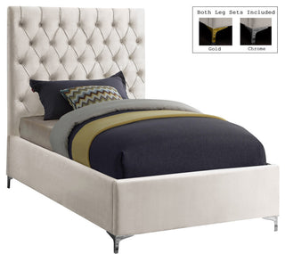 Cruz Velvet Upholstered Bed, Cream, Twin