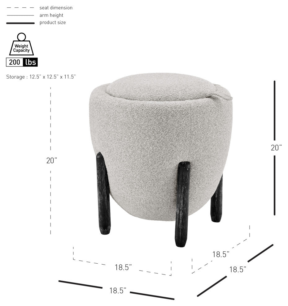 Murphy Storage Ottoman, Horizon Gray, Fabric