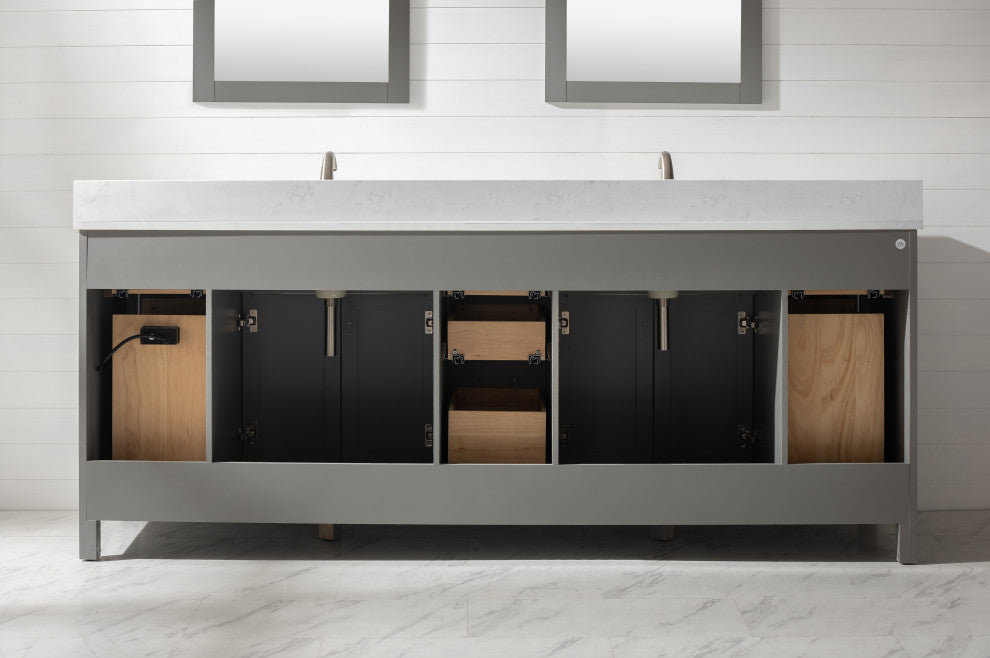 Design Element Valentino 84" Gray Double Rectangular Sink Vanity