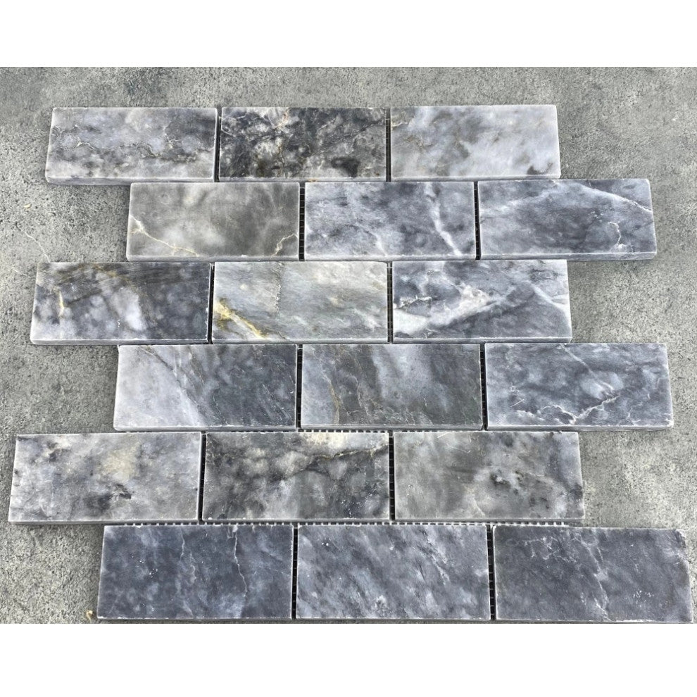 Luna Sky Marble 2"x4" Brick on 12"x12" Mesh Mosaic Tile  (10 sqft per box)