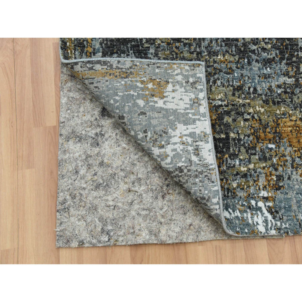 Battleship Gray Soft Wool Hand Knotted Abstract Design XL Runner Rug, 2'6"x20'