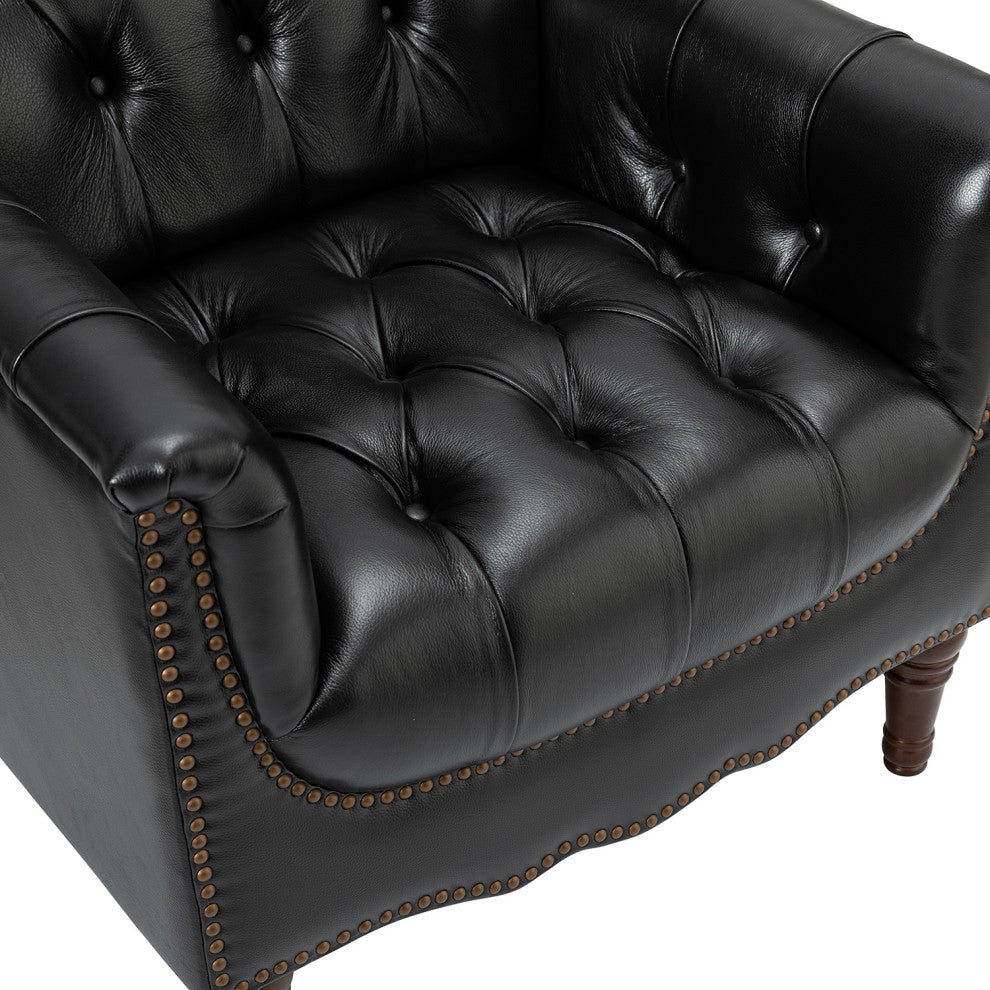 Bertram Genuine Leather Armchair Set of 2, Black