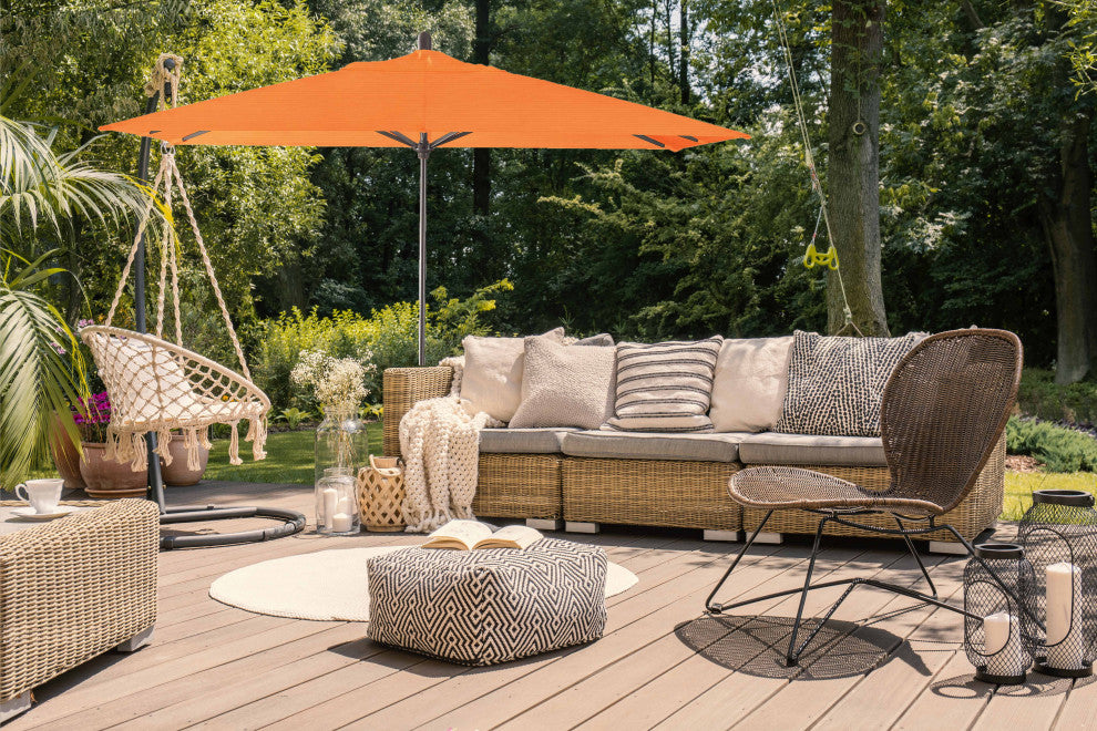 10'x6.5' Rectangular Auto Tilt Market Umbrella, Antique Bronze Frame, Sunbrella