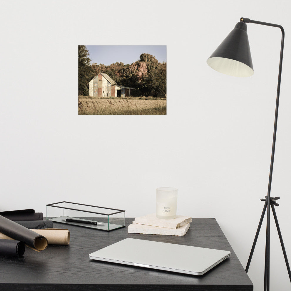 Patriotic Barn in Field Aged Landscape Photo Unframed Wall Art Print, 11" X 14"