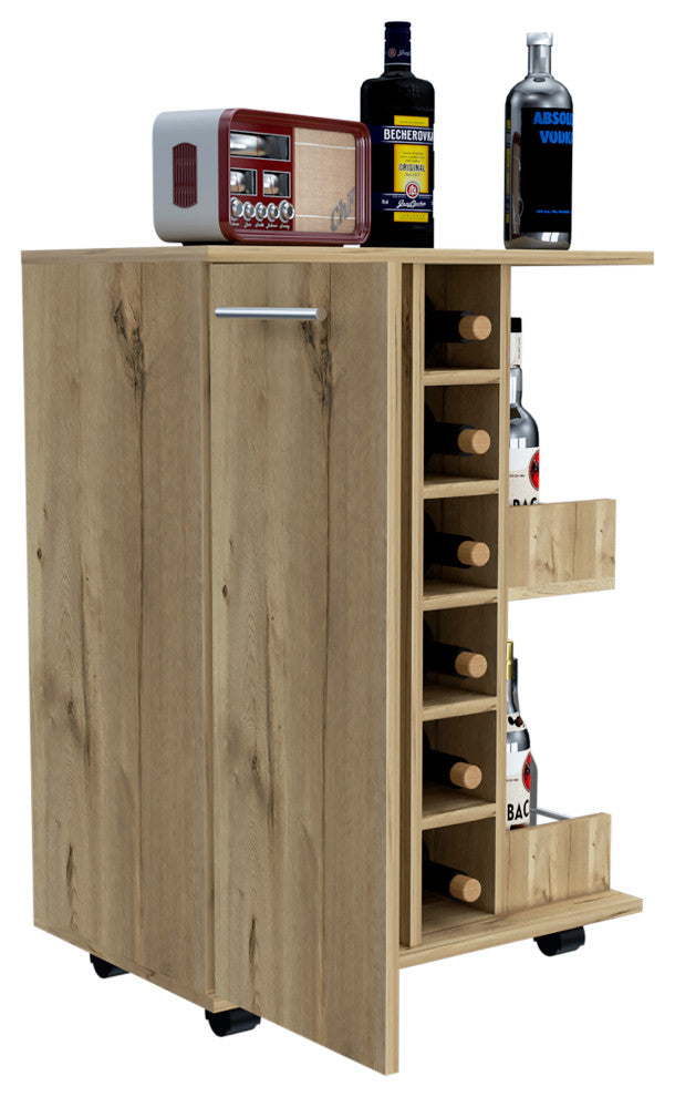 DEPOT E-SHOP Magda Bar Cart with 2 Shelves, Light Oak