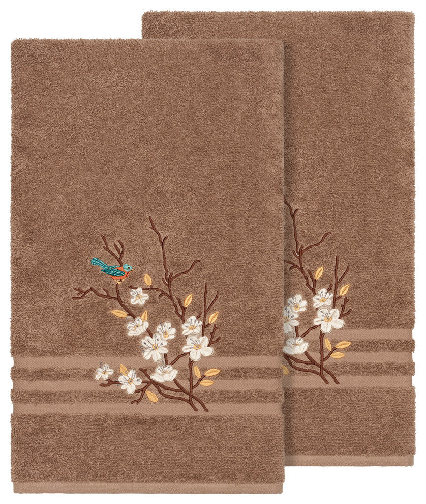 Linum Home Textiles Spring Time Embellished, Latte, Bath Towel, 2-Piece Set