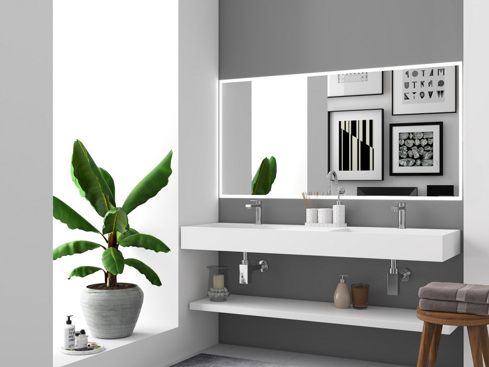 CastelloUSA Juniper Wall Mounted Countertop Concealed Drain Basin Sink, White, 60, Double Basin, Standard