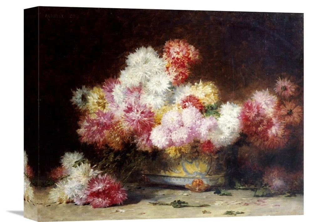"Chrysanthemum and Other Flowers In a Bowl" Canvas Giclee by Achille Zo, 16"x13"