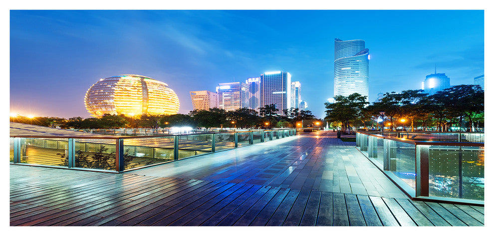 China Hangzhou Skyscrapers, Large Cityscape Canvas Art Print, 60"x28"
