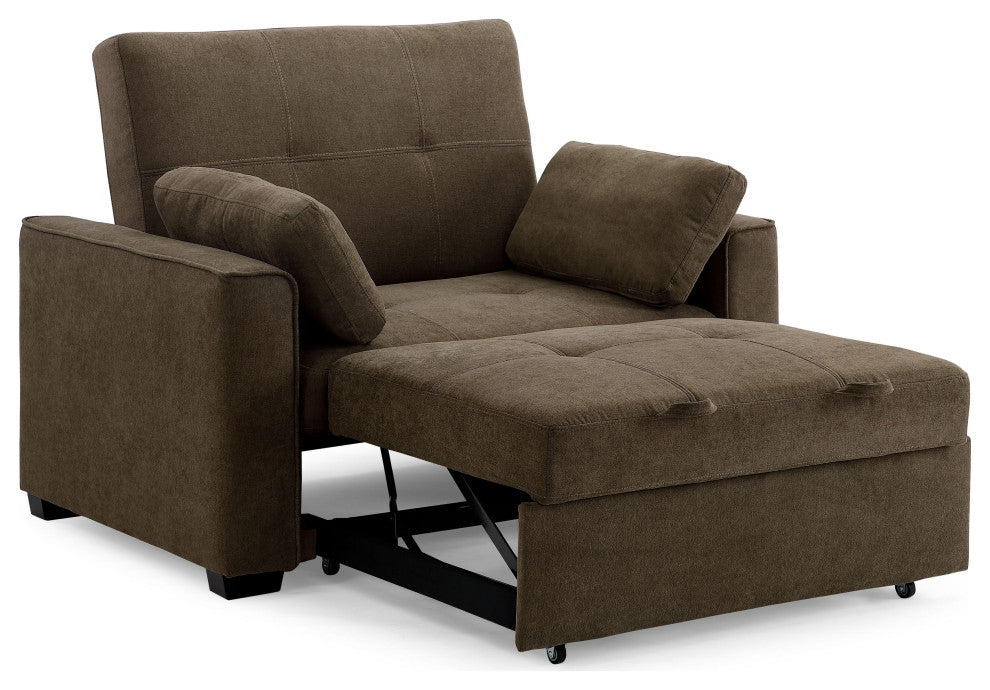 Nantucket Pull-Out Chenille Sleeper Sofa With Accent Pillows, Cappuccino, Queen
