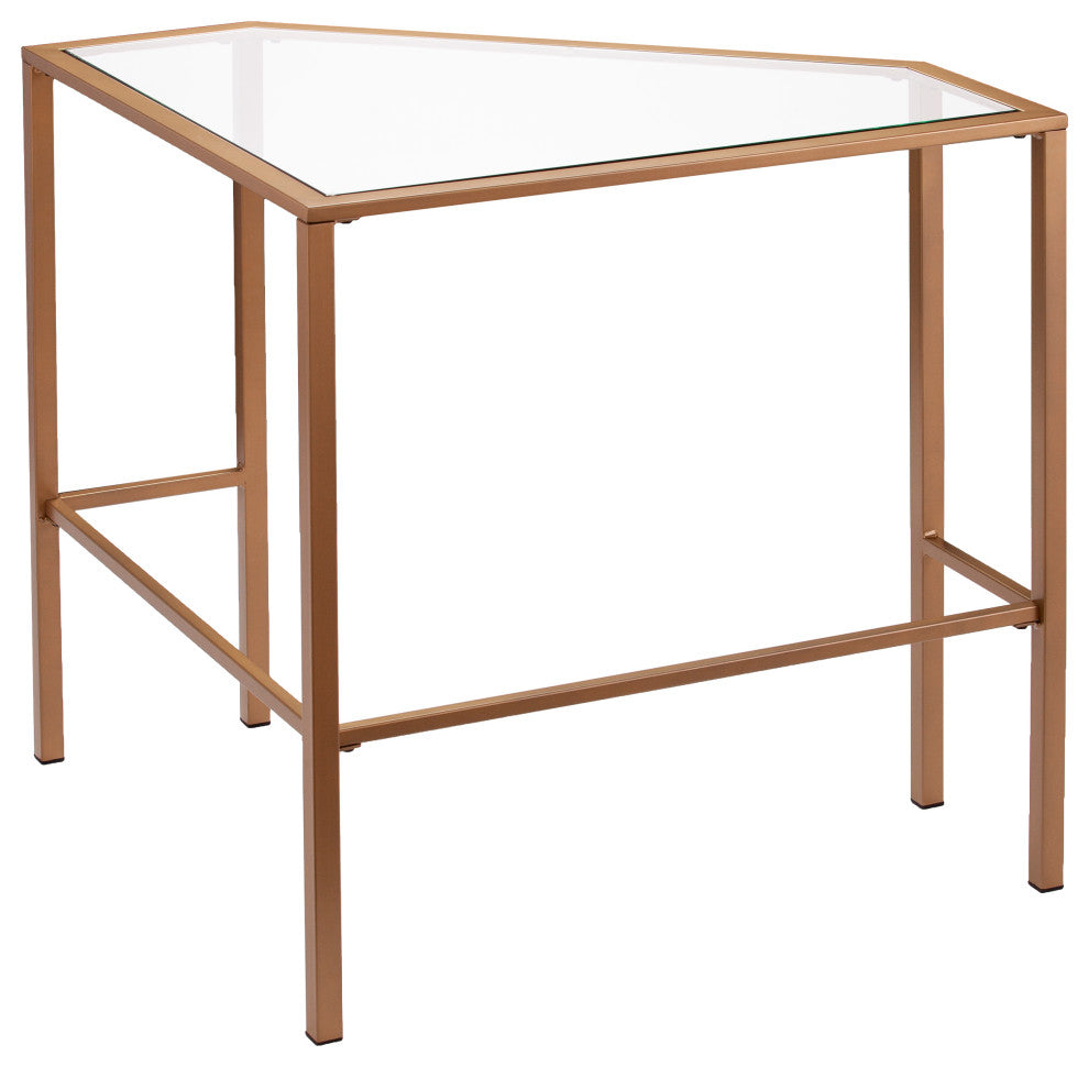 Oren Metal/Glass Corner Desk, Soft Gold
